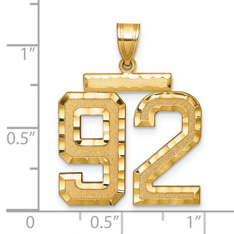 14k Yellow Gold Number 92 Pendant, Polished and Textured Sports Numeral Jewelry