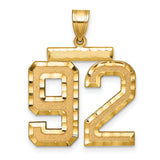 14k Yellow Gold Number 92 Pendant, Polished and Textured Sports Numeral Jewelry