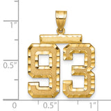 Large Brushed Diamond-cut Number 93 Charm Pendant in Real 14k Yellow Gold