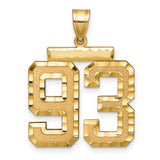 Large Brushed Diamond-cut Number 93 Charm Pendant in Real 14k Yellow Gold