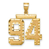 Large Brushed Diamond-cut Number 94 Charm Pendant in Real 14k Yellow Gold