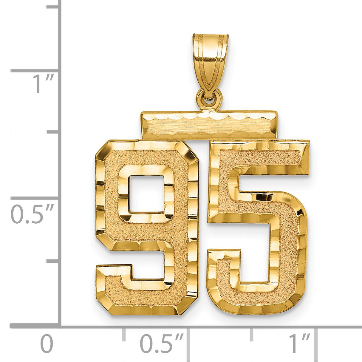 Large Brushed Diamond-cut Number 95 Charm Pendant in Real 14k Yellow Gold