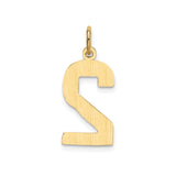 14k Yellow Gold Number 2 Pendant, Polished Unisex Numeric Charm for Necklace or Bracelet