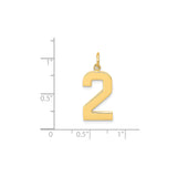 14k Yellow Gold Number 2 Pendant, Polished Unisex Numeric Charm for Necklace or Bracelet