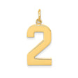 14k Yellow Gold Number 2 Pendant, Polished Unisex Numeric Charm for Necklace or Bracelet