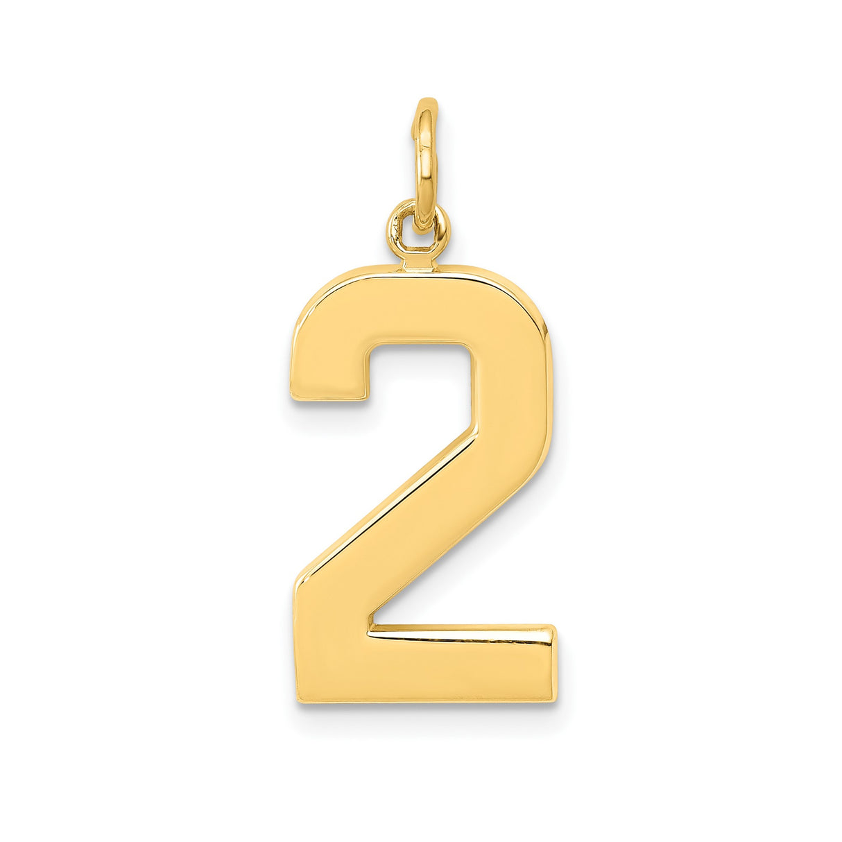 14k Yellow Gold Number 2 Pendant, Polished Unisex Numeric Charm for Necklace or Bracelet