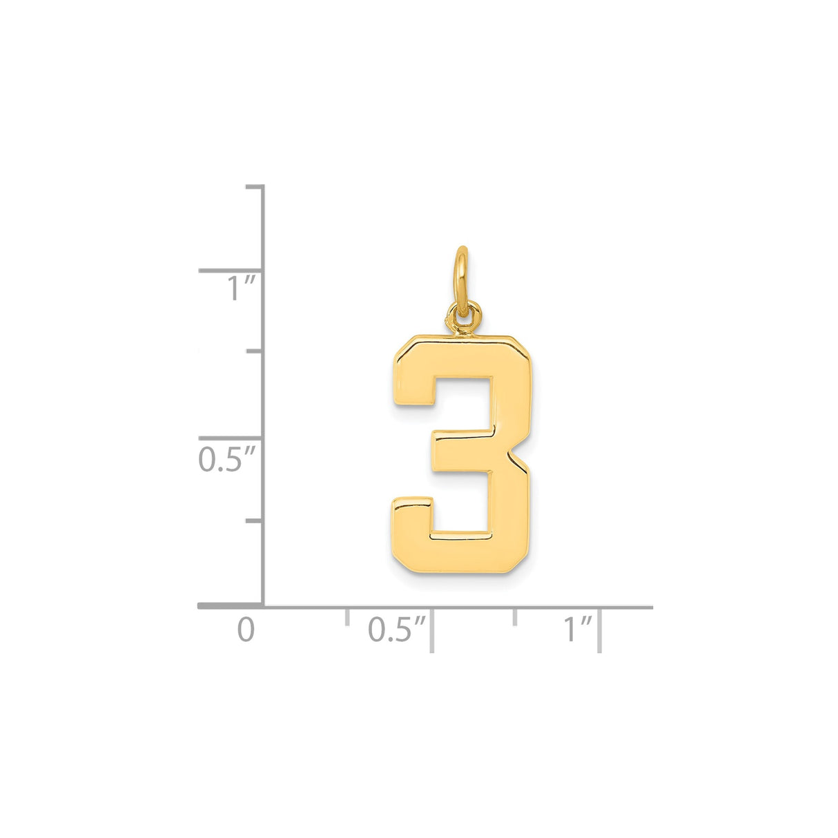 14k Yellow Gold Number 3 Pendant Charm, Block Style Unisex Minimal Jewelry