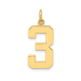14k Yellow Gold Number 3 Pendant Charm, Block Style Unisex Minimal Jewelry