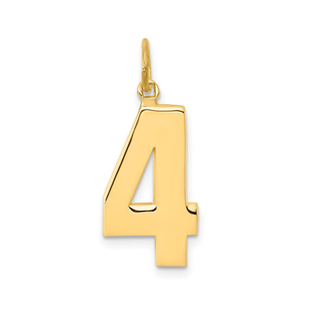 14k Yellow Gold Number 4 Pendant Charm, Polished Unisex Numeric Jewelry with Stability Theme
