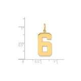 14k Yellow Gold Number Six Pendant Charm, Bold Block Style Unisex Jewelry