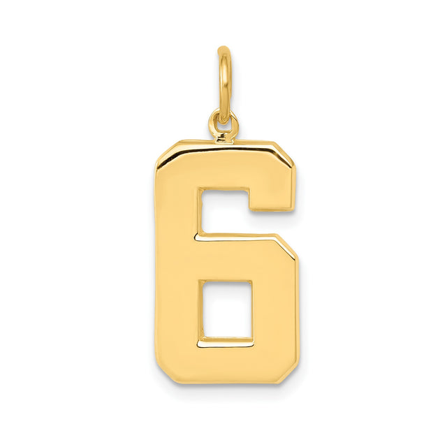 14k Yellow Gold Number Six Pendant Charm, Bold Block Style Unisex Jewelry