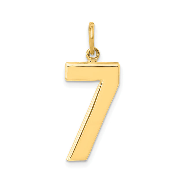 14k Yellow Gold Number 7 Pendant Charm, Polished Lucky Number Jewelry for Women or Unisex Wear