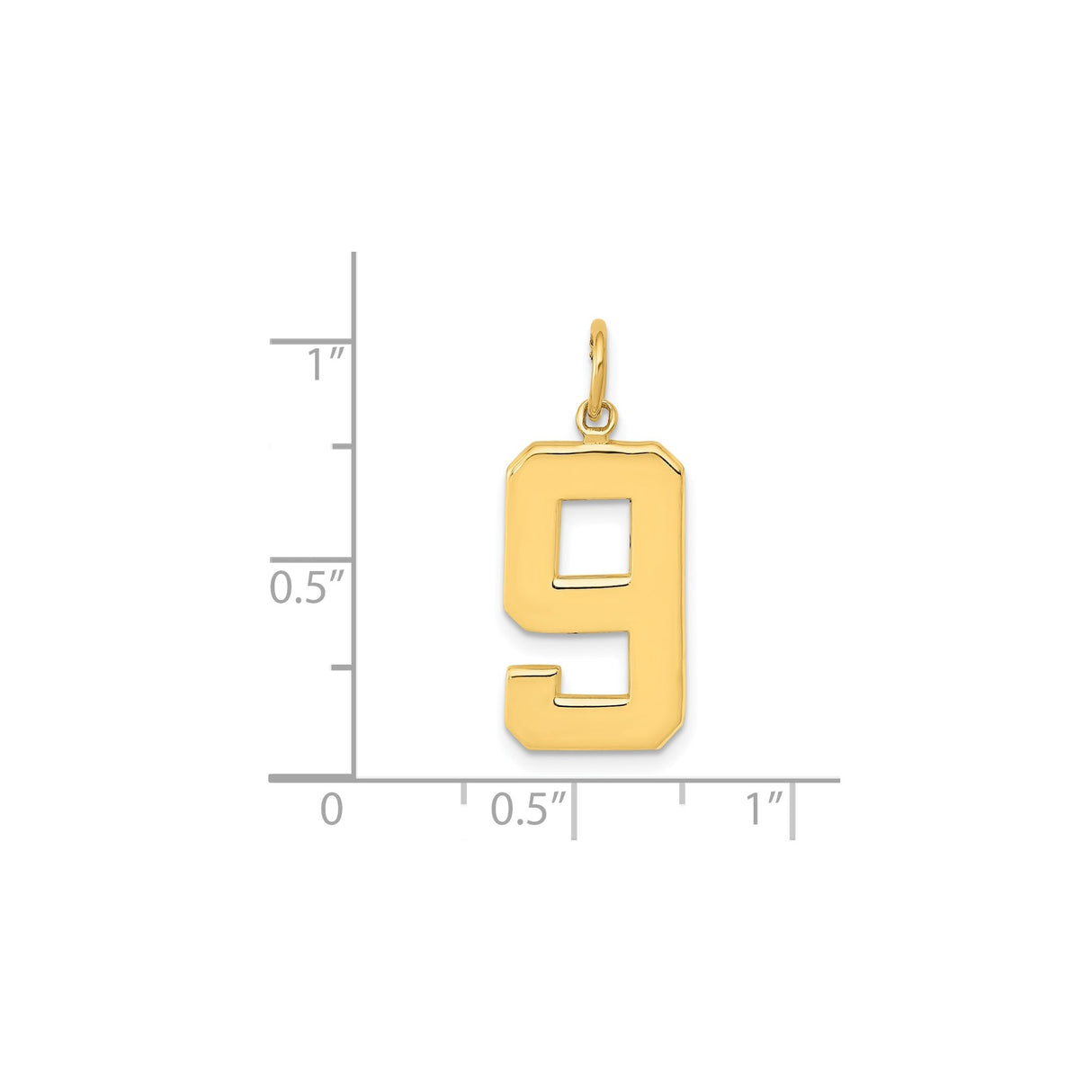 14k Yellow Gold Number 9 Pendant Charm, High Polish Block Style, Unisex Sports Jewelry