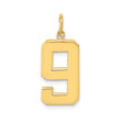 14k Yellow Gold Number 9 Pendant Charm, High Polish Block Style, Unisex Sports Jewelry
