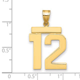 Large Polished Number 12 Charm Pendant in Real 14k Yellow Gold