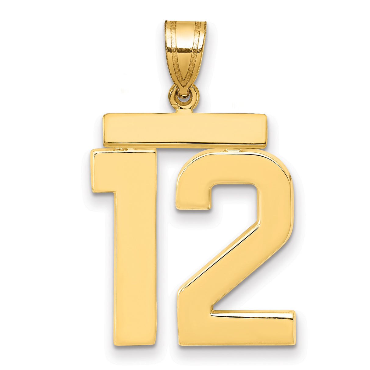 Large Polished Number 12 Charm Pendant in Real 14k Yellow Gold