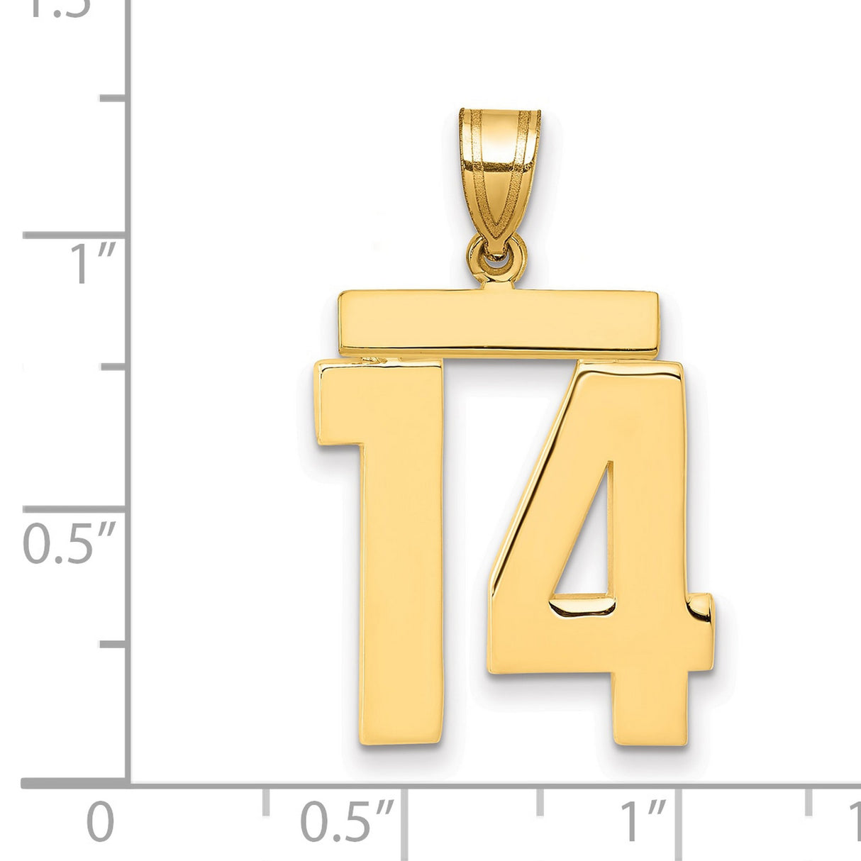 Large Polished Number 14 Charm Pendant in Real 14k Yellow Gold