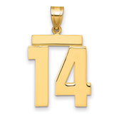 Large Polished Number 14 Charm Pendant in Real 14k Yellow Gold