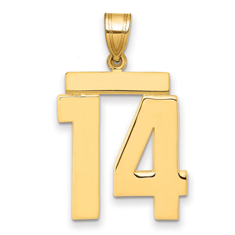 Large Polished Number 14 Charm Pendant in Real 14k Yellow Gold