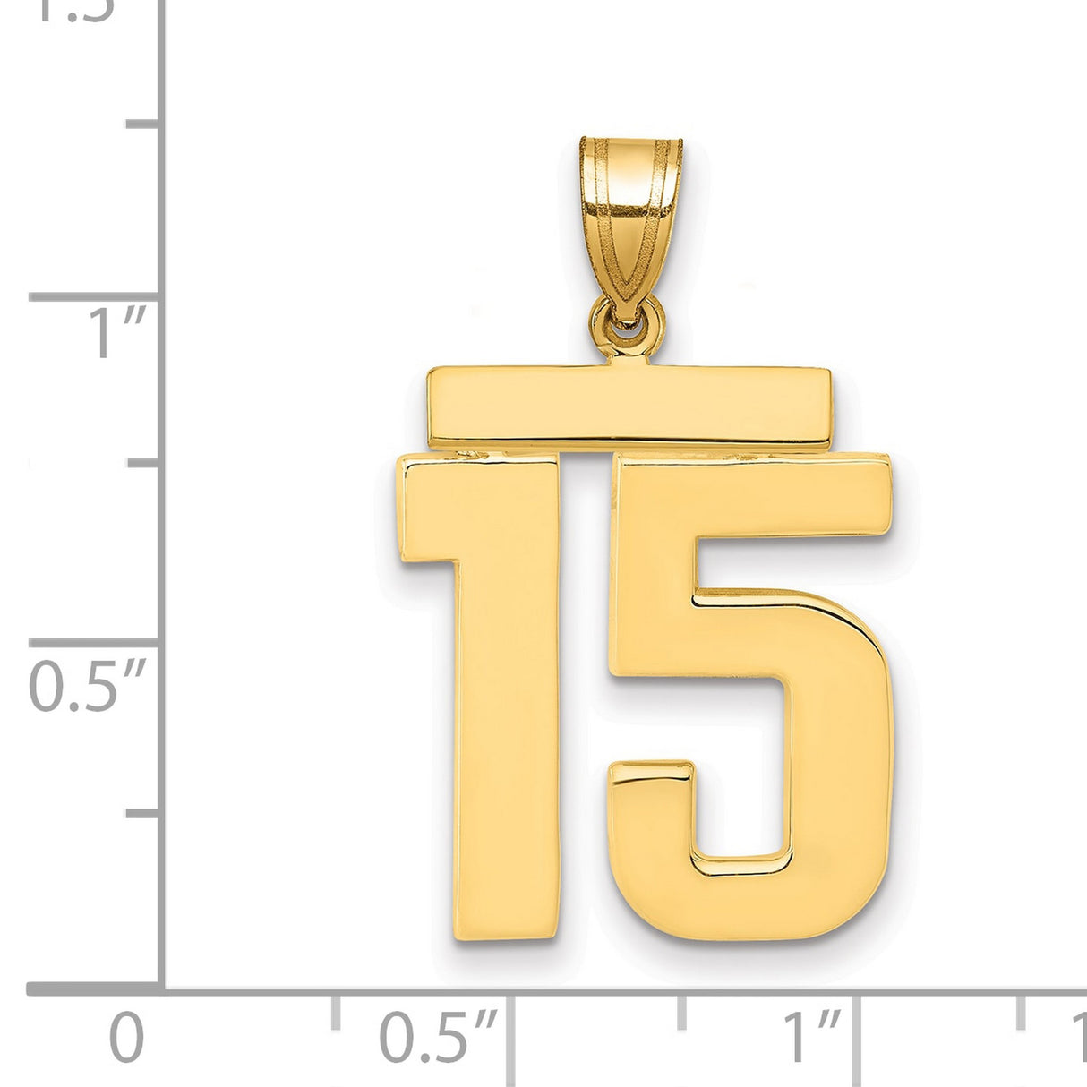 Large Polished Number 15 Charm Pendant in Real 14k Yellow Gold