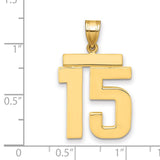 Large Polished Number 15 Charm Pendant in Real 14k Yellow Gold