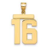 Large Polished Number 16 Charm Pendant in Real 14k Yellow Gold