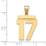 Large Polished Number 17 Charm Pendant in Real 14k Yellow Gold