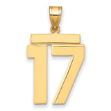 Large Polished Number 17 Charm Pendant in Real 14k Yellow Gold