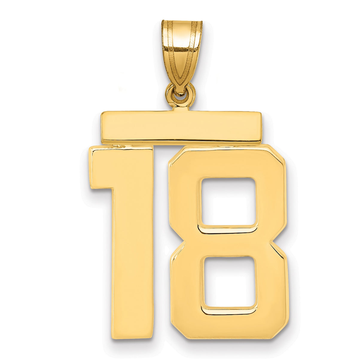 Large Polished Number 18 Charm Pendant in Real 14k Yellow Gold