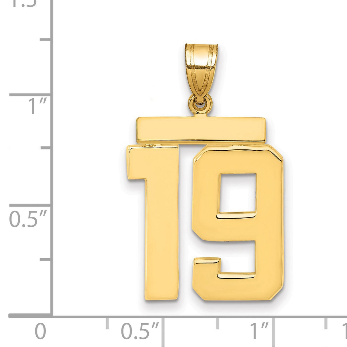 14k Yellow Gold Number 19 Pendant, Bold Block Numerals, Sports Jersey Style Charm