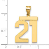 14k Yellow Gold Number 21 Pendant, Bold Modern Numerals Milestone Charm for Men or Women