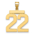 Large Polished Number 22 Charm Pendant in Real 14k Yellow Gold