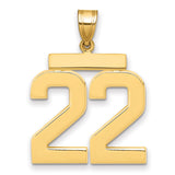 Large Polished Number 22 Charm Pendant in Real 14k Yellow Gold