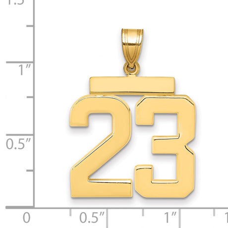 Large Polished Number 23 Charm Pendant in Real 14k Yellow Gold