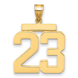 Large Polished Number 23 Charm Pendant in Real 14k Yellow Gold