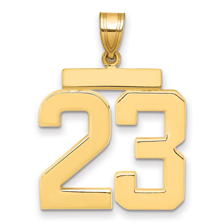 Large Polished Number 23 Charm Pendant in Real 14k Yellow Gold