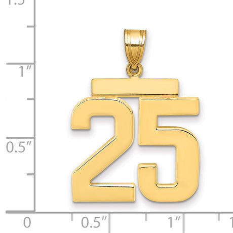 Large Polished Number 25 Charm Pendant in Real 14k Yellow Gold