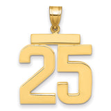 Large Polished Number 25 Charm Pendant in Real 14k Yellow Gold