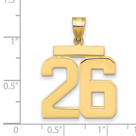 Large Polished Number 26 Charm Pendant in Real 14k Yellow Gold