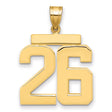 Large Polished Number 26 Charm Pendant in Real 14k Yellow Gold