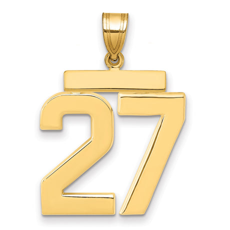 14k Yellow Gold Number 27 Pendant, Polished Finish Sports Charm for Men or Unisex