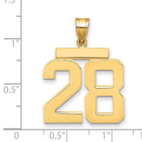 Large Polished Number 28 Charm Pendant in Real 14k Yellow Gold