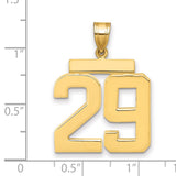 Large Polished Number 29 Charm Pendant in Real 14k Yellow Gold