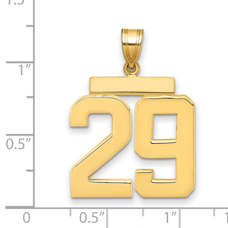 Large Polished Number 29 Charm Pendant in Real 14k Yellow Gold