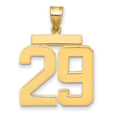 Large Polished Number 29 Charm Pendant in Real 14k Yellow Gold