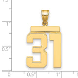 Large Polished Number 31 Charm Pendant in Real 14k Yellow Gold