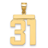 Large Polished Number 31 Charm Pendant in Real 14k Yellow Gold