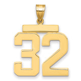 Large Polished Number 32 Charm Pendant in Real 14k Yellow Gold