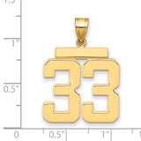 14k Yellow Gold Number 33 Pendant, Bold Block Style Sports Charm for Men or Unisex