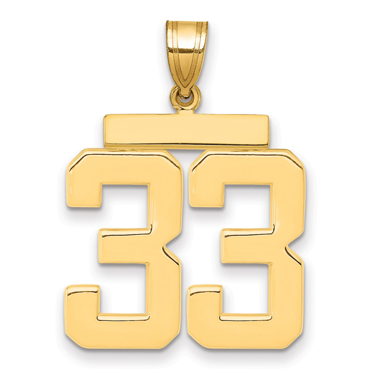 14k Yellow Gold Number 33 Pendant, Bold Block Style Sports Charm for Men or Unisex